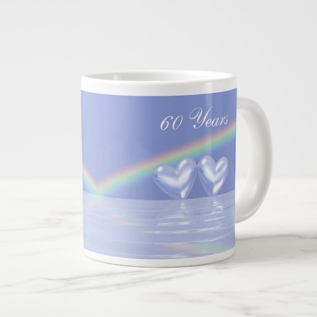 60th Anniversary Diamond Hearts Large Coffee Mug (Front Right)