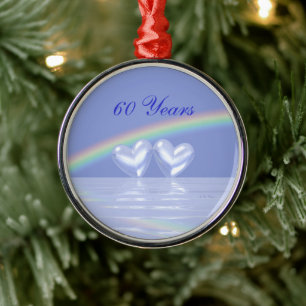 60th Anniversary Diamond Hearts Metal Ornament