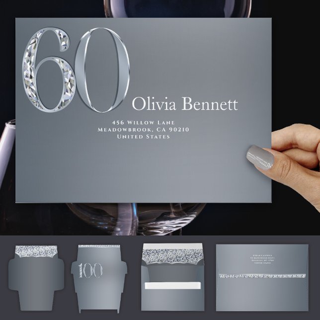 60th Anniversary Diamond Number Sixty Silver Gray  Envelope (Creator Uploaded)