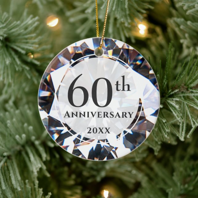 60th Anniversary Diamond Photo Personalized Ceramic Ornament (Tree)
