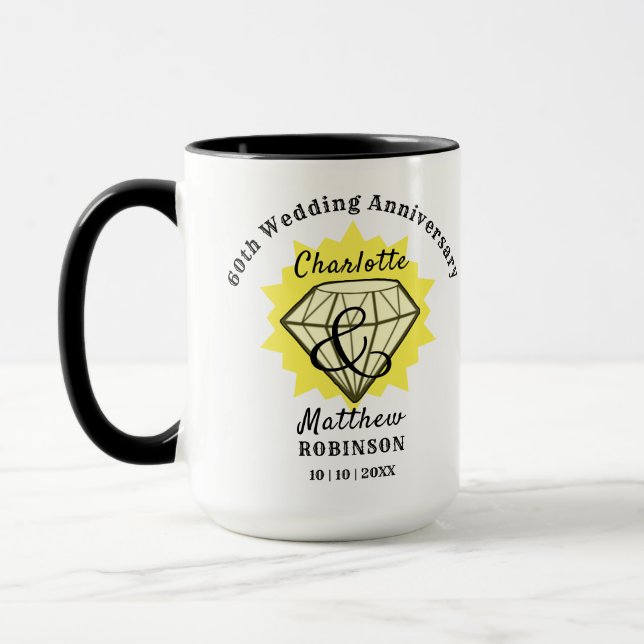 60th Anniversary Diamond Wedding Gift Personalized Mug (Left)