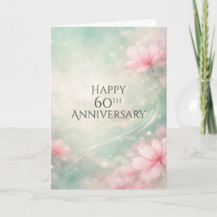 60th Anniversary Dreamy Flowers On Mint Green  Card