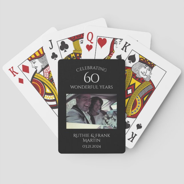 60th Anniversary Elegant Personalized Photo Gift Playing Cards (Back)