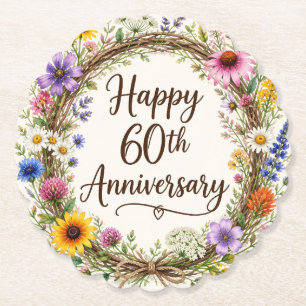 60th Anniversary Floral  Paper Coaster