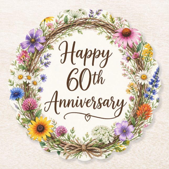 60th Anniversary Floral  Paper Coaster (Front)