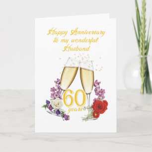 60th Anniversary for Husband with Champagne Card