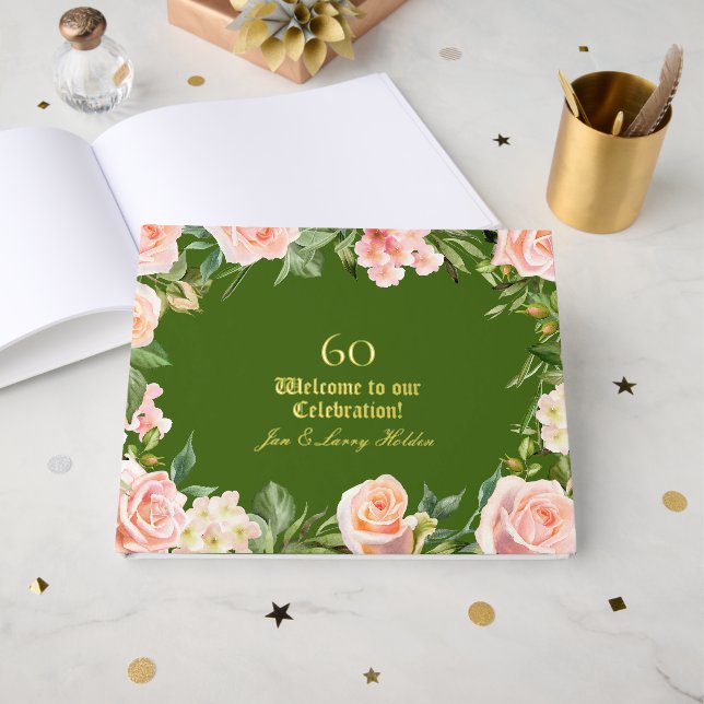 60th Anniversary Gold Foil Green  Guest Book (Front Open)