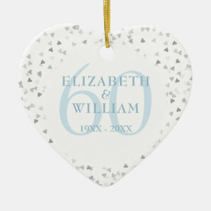 60th Anniversary Hearts Confetti Ceramic Ornament