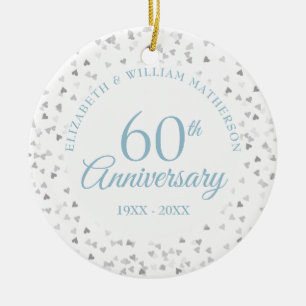 60th Anniversary Hearts Confetti Ceramic Ornament