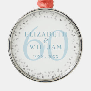 60th Anniversary Hearts Confetti Metal Ornament