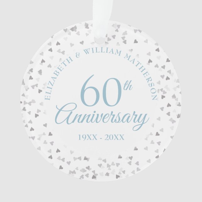 60th Anniversary Hearts Confetti Ornament (Front)