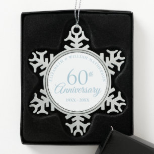 60th Anniversary Hearts Confetti Snowflake Pewter Christmas Ornament