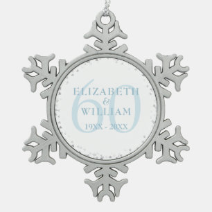 60th Anniversary Hearts Confetti Snowflake Pewter Christmas Ornament