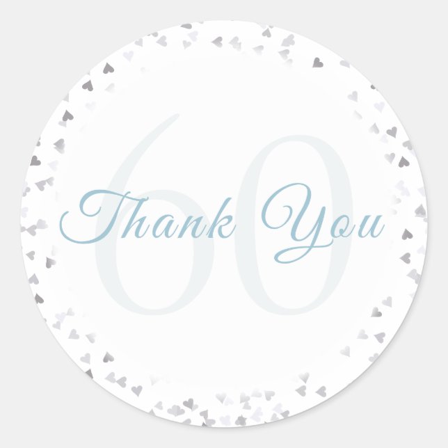 60th Anniversary Hearts Confetti Thank You Classic Round Sticker (Front)