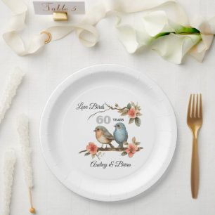 60th Anniversary Love Birds Personalized Paper Plate