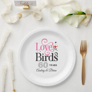 60th Anniversary Love Birds Personalized Paper Plate