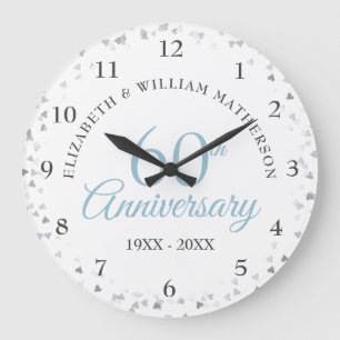 60th Anniversary Love Hearts Confetti Large Clock