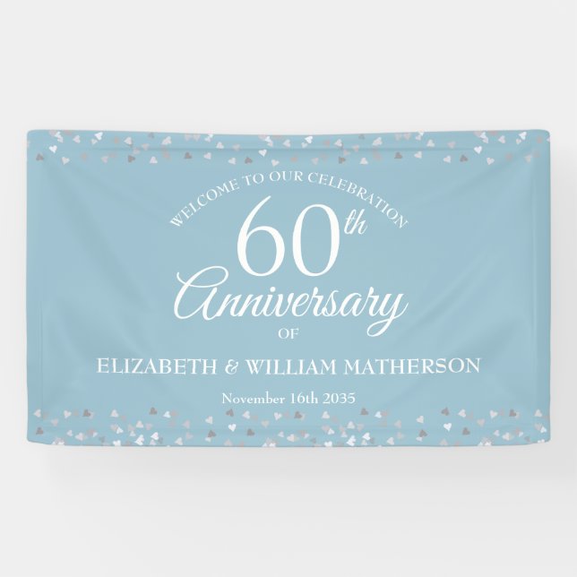60th Anniversary Love Hearts Confetti Welcome Banner (Horizontal)