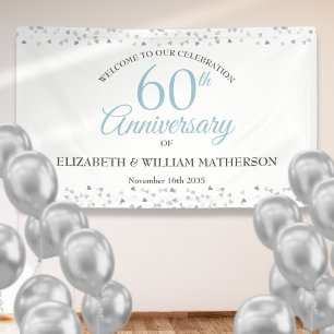 60th Anniversary Love Hearts Confetti Welcome Banner
