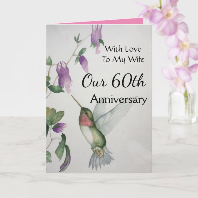60th Anniversary My Wife Pretty Hummingbird Card (Orchid)