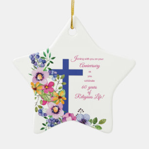 60th Anniversary, Nun, Religious Life Cross Ceramic Ornament