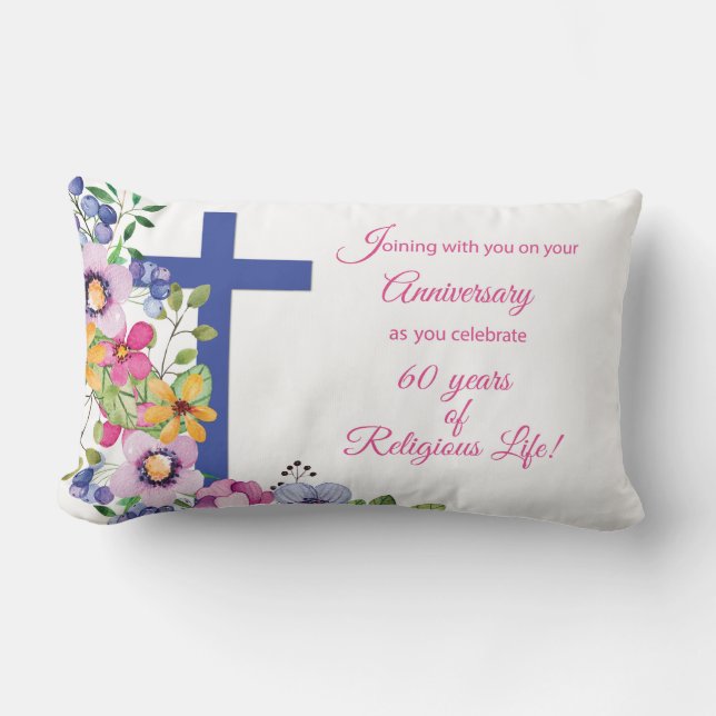 60th Anniversary, Nun, Religious Life Cross Lumbar Pillow (Front)