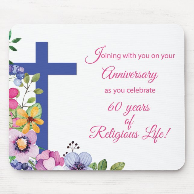 60th Anniversary, Nun, Religious Life Cross Mouse Pad (Front)