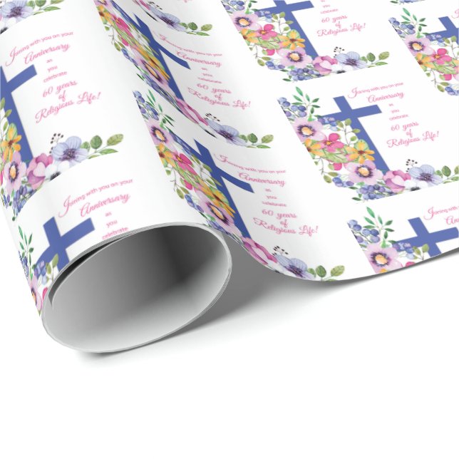 60th Anniversary, Nun, Religious Life Cross Wrapping Paper (Roll Corner)