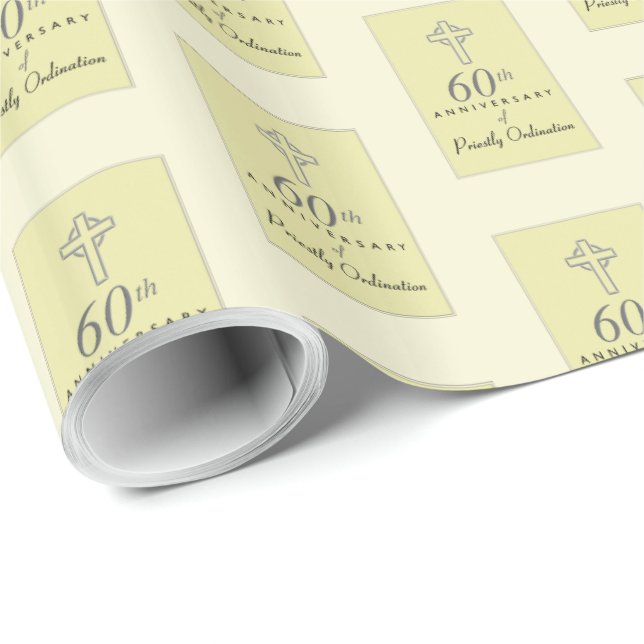 60th Anniversary of Priest Embossed Cross Wrapping Paper (Roll Corner)