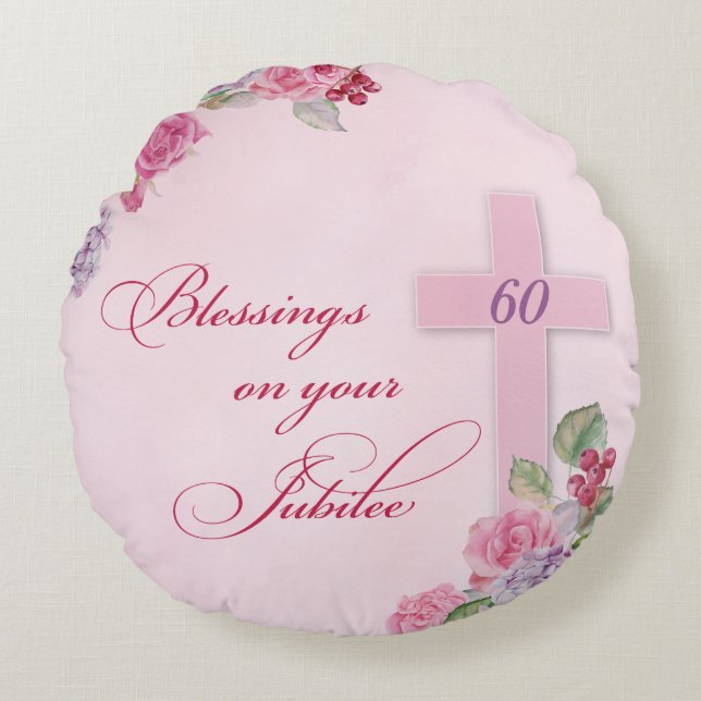 60th Anniversary of Religious Life Catholic Nun Round Pillow (Front)