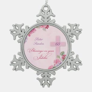 60th Anniversary of Religious Life Catholic Nun Snowflake Pewter Christmas Ornament