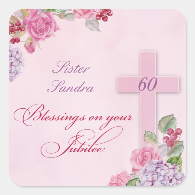 60th Anniversary of Religious Life Catholic Nun Square Sticker (Front)