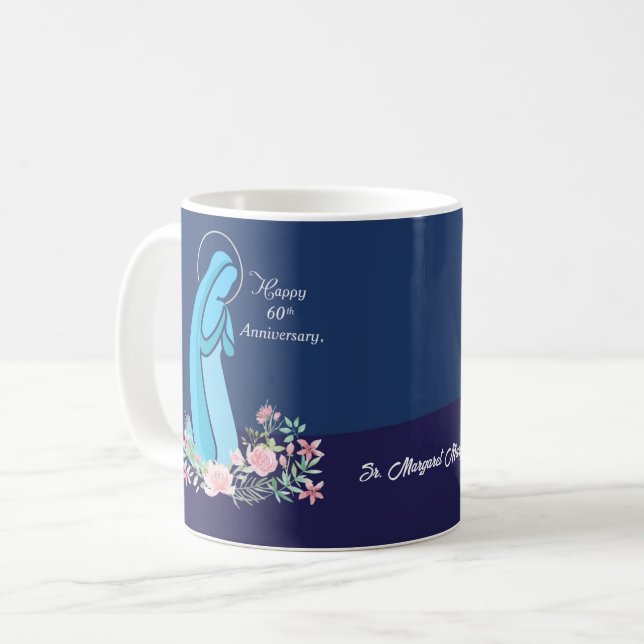 60th Anniversary of Religious Life Nun Pink Flower Coffee Mug (Front Left)