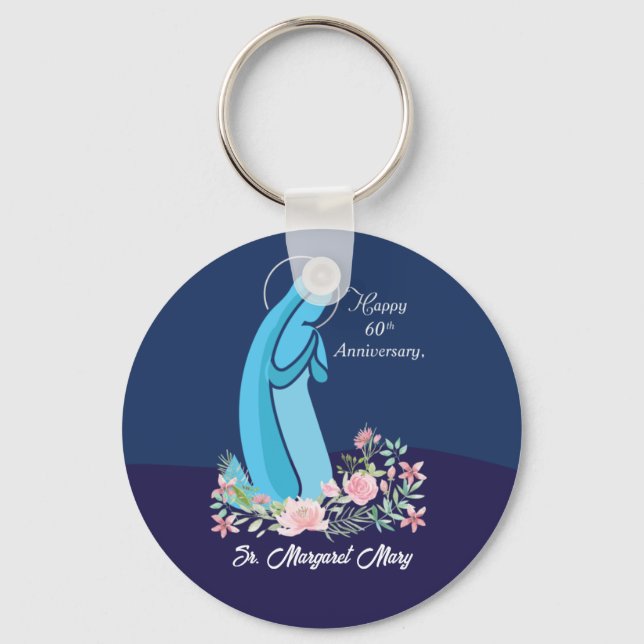 60th Anniversary of Religious Life Nun Pink Flower Keychain (Front)