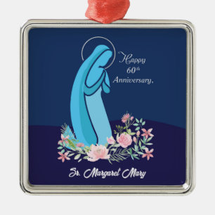 60th Anniversary of Religious Life Nun Pink Flower Metal Ornament