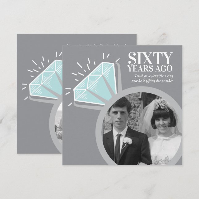 60th anniversary party diamond ring now then photo invitation (Front/Back)