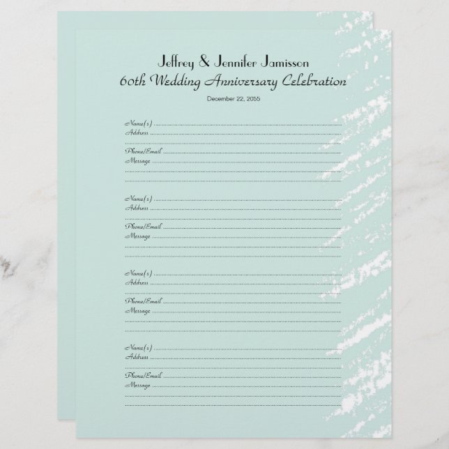 60th Anniversary Party Guest Book Sign-In Page (Front/Back)