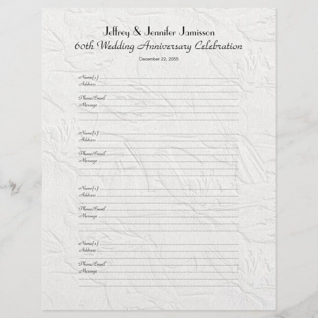 60th Anniversary Party Guest Book Sign-In Page (Front)