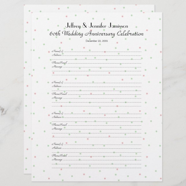 60th Anniversary Party Guest Book Sign-In Page (Front/Back)