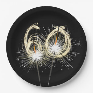 60th Anniversary Party Sparklers on Black Paper Plate