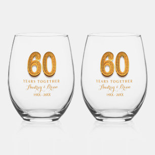 60th Anniversary Personalized Stemless Wine Glass