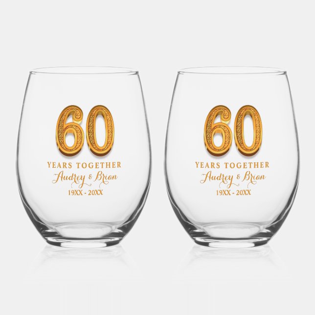 60th Anniversary Personalized Stemless Wine Glass (Front)