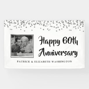 60th Anniversary Photo Silver Confetti Banner