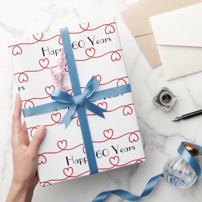 60th Anniversary Red Hearts  Wrapping Paper (Gifting)