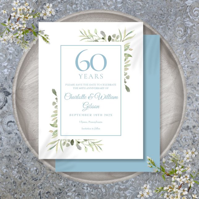 60th Anniversary Save the Date Greenery Postcard (60th Anniversary Save the Date Greenery Postcard)