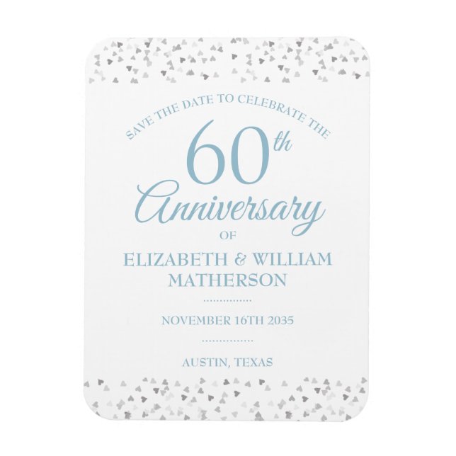 60th Anniversary Save the Date Love Hearts Magnet (Vertical)