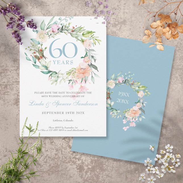 60th Anniversary Save the Date Roses Garland Invitation (Creator Uploaded)