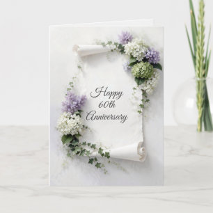 60th Anniversary Scroll Lilacs and Hydrangeas  Card