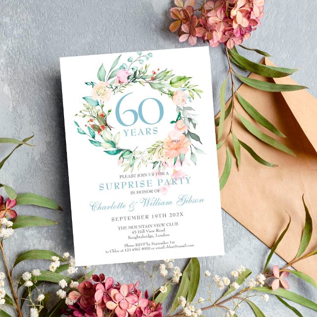 60th Anniversary Surprise Party Roses Garland Invitation (Creator Uploaded)