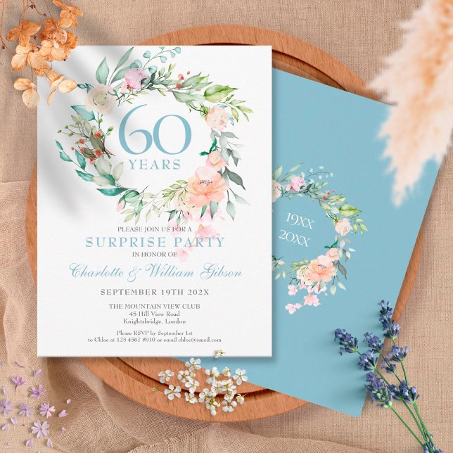 60th Anniversary Surprise Party Roses Garland Postcard (Creator Uploaded)